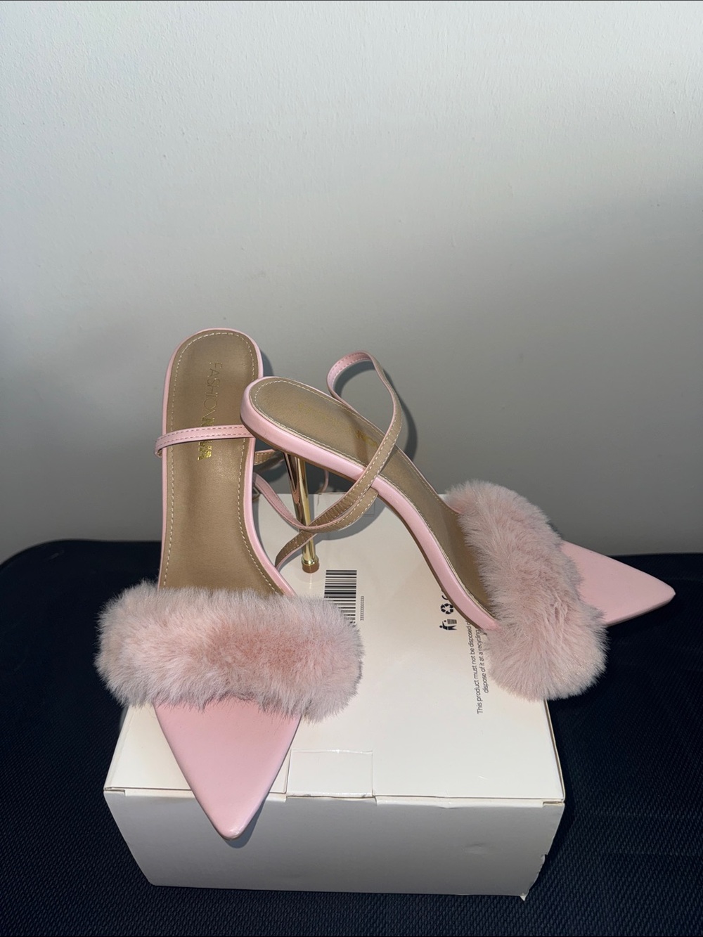 Fashion Nova Pink Faux-Fur Pointed Toe Slide Heels
